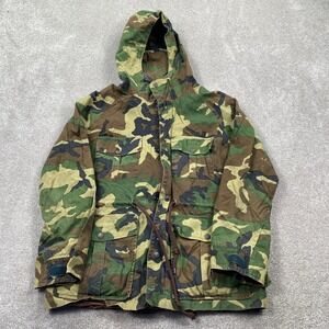 VTG Black Sheep Camouflage Military Field Jacket Mens Hooded Cotton Nylon Size M